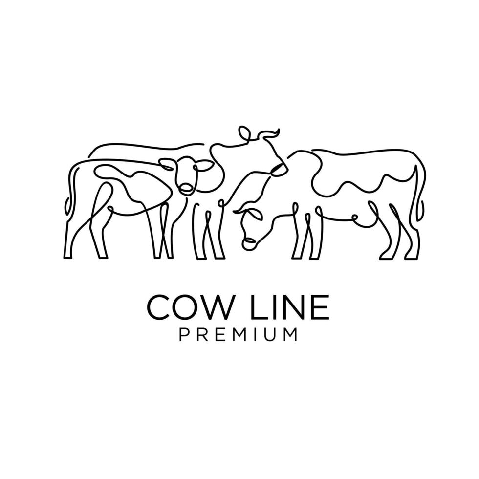 vache ferme ligne mono dessin unique logo icône création vecteur