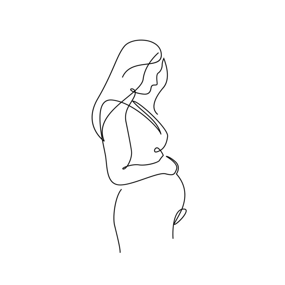 un dessin au trait d'une femme enceinte heureuse vecteur