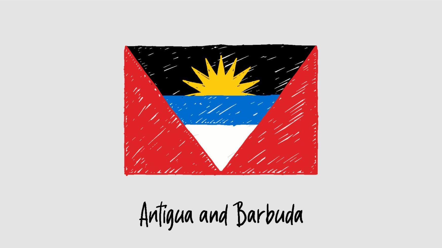 marqueur de drapeau antigua et barbuda ou vecteur d'illustration de croquis au crayon