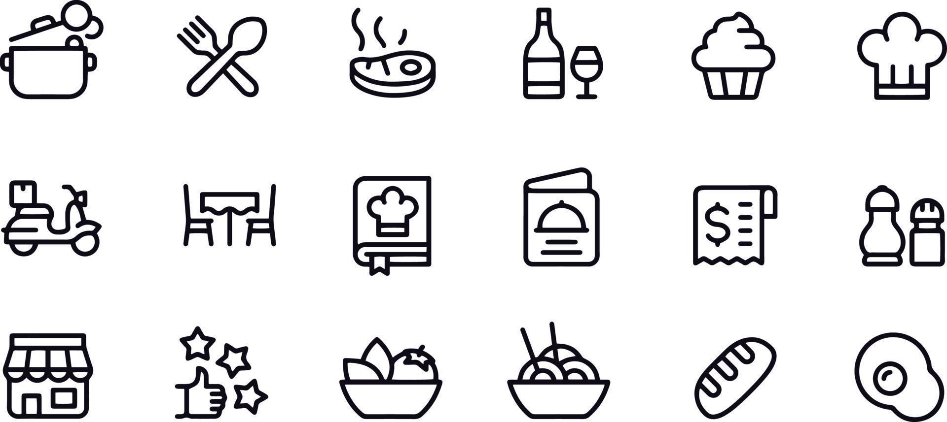 conception de vecteur d'icônes de ligne de restaurant