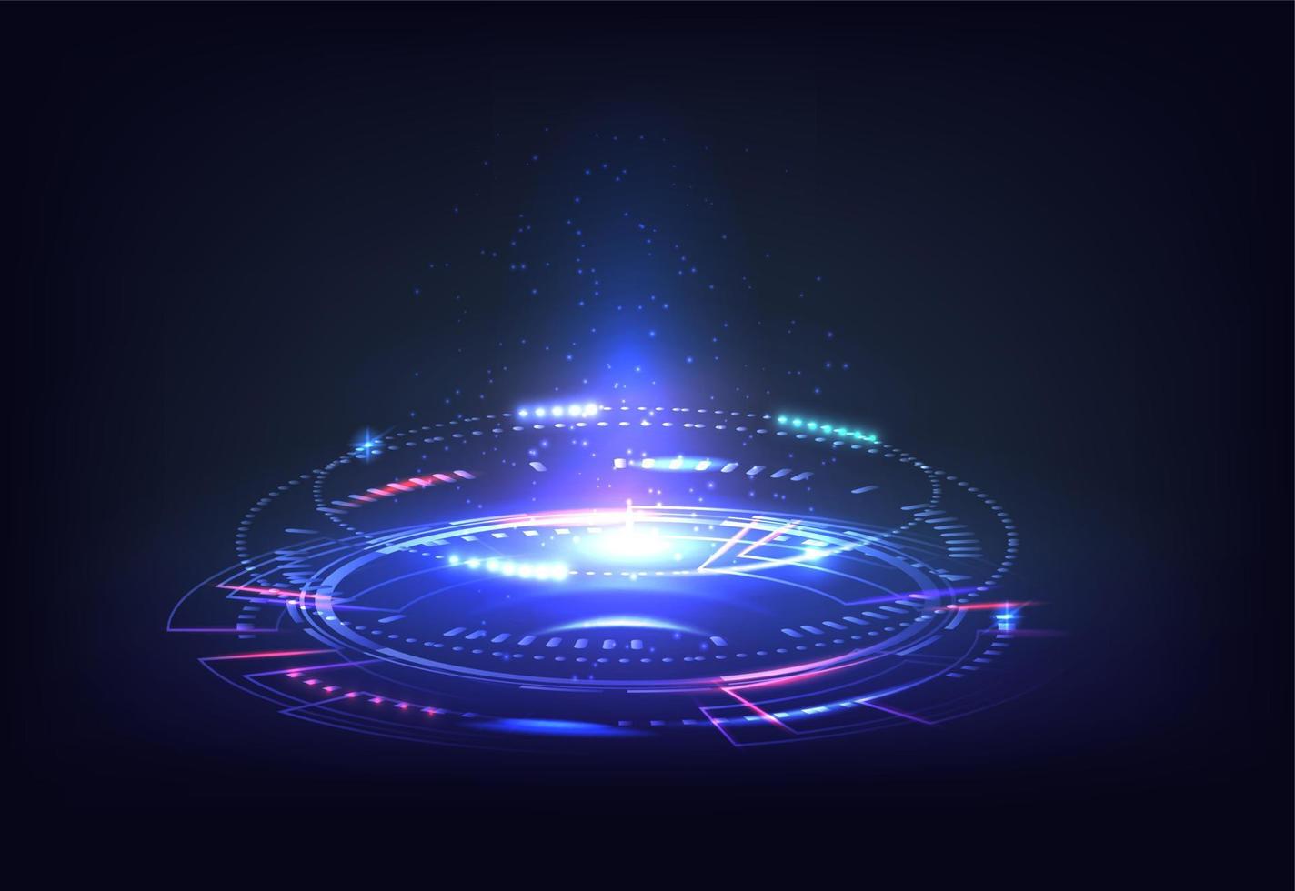 science-fiction futuriste sur fond violet néon. portail de cercle violet avec des fusées éclairantes et des étincelles. vecteur
