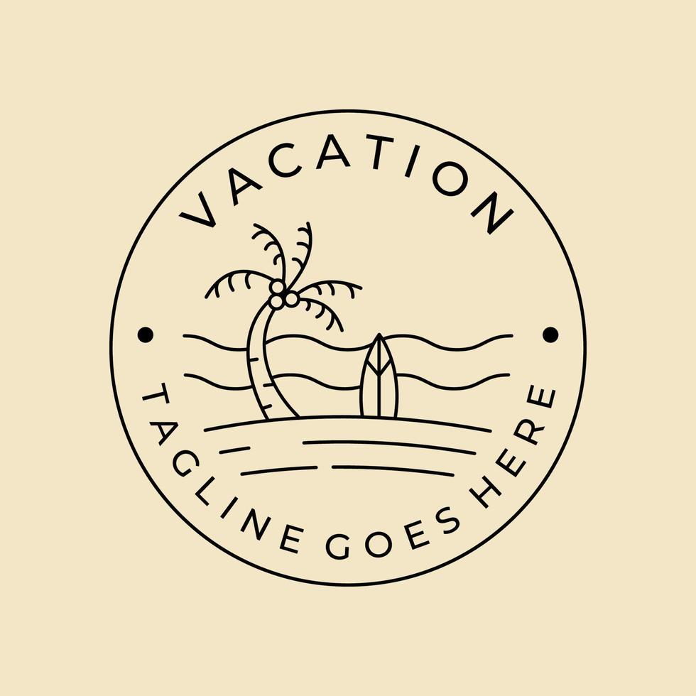 vacances plage surf dessin au trait insigne logo vecteur design minimaliste