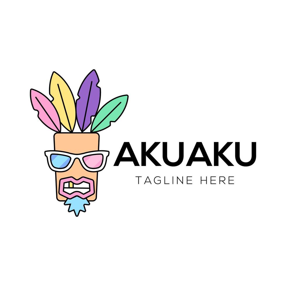 modèle de conception de logo de masque aku-aku avec un style branché hipster vecteur