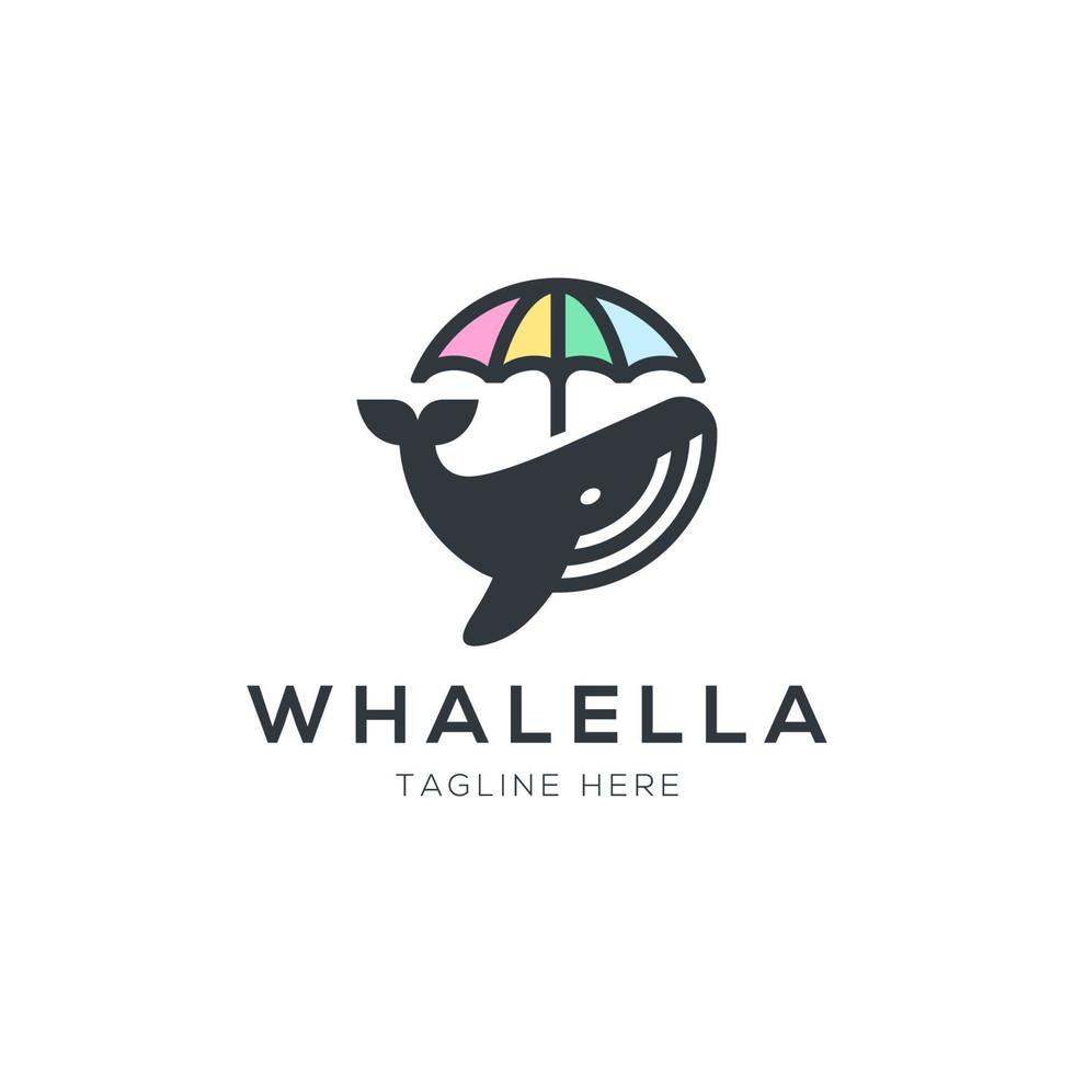 modèle de conception de logo baleine et parapluie avec un style branché vecteur