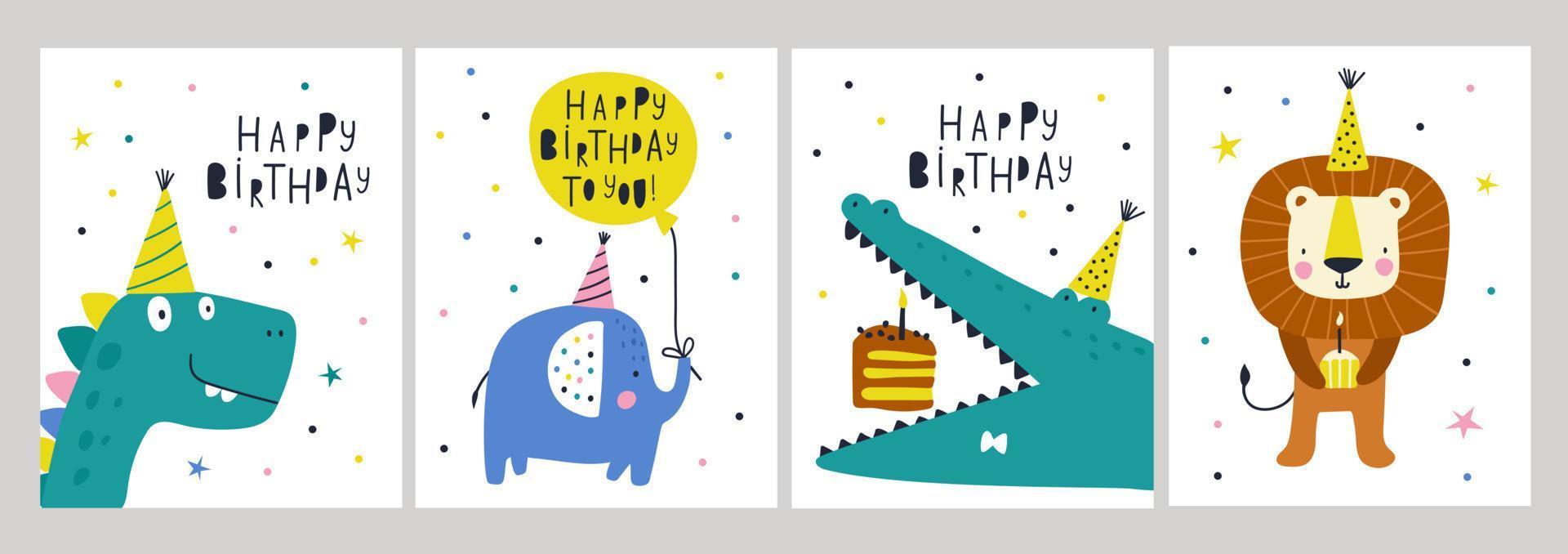 cartes de joyeux anniversaire avec des animaux. illustrations vectorielles vecteur