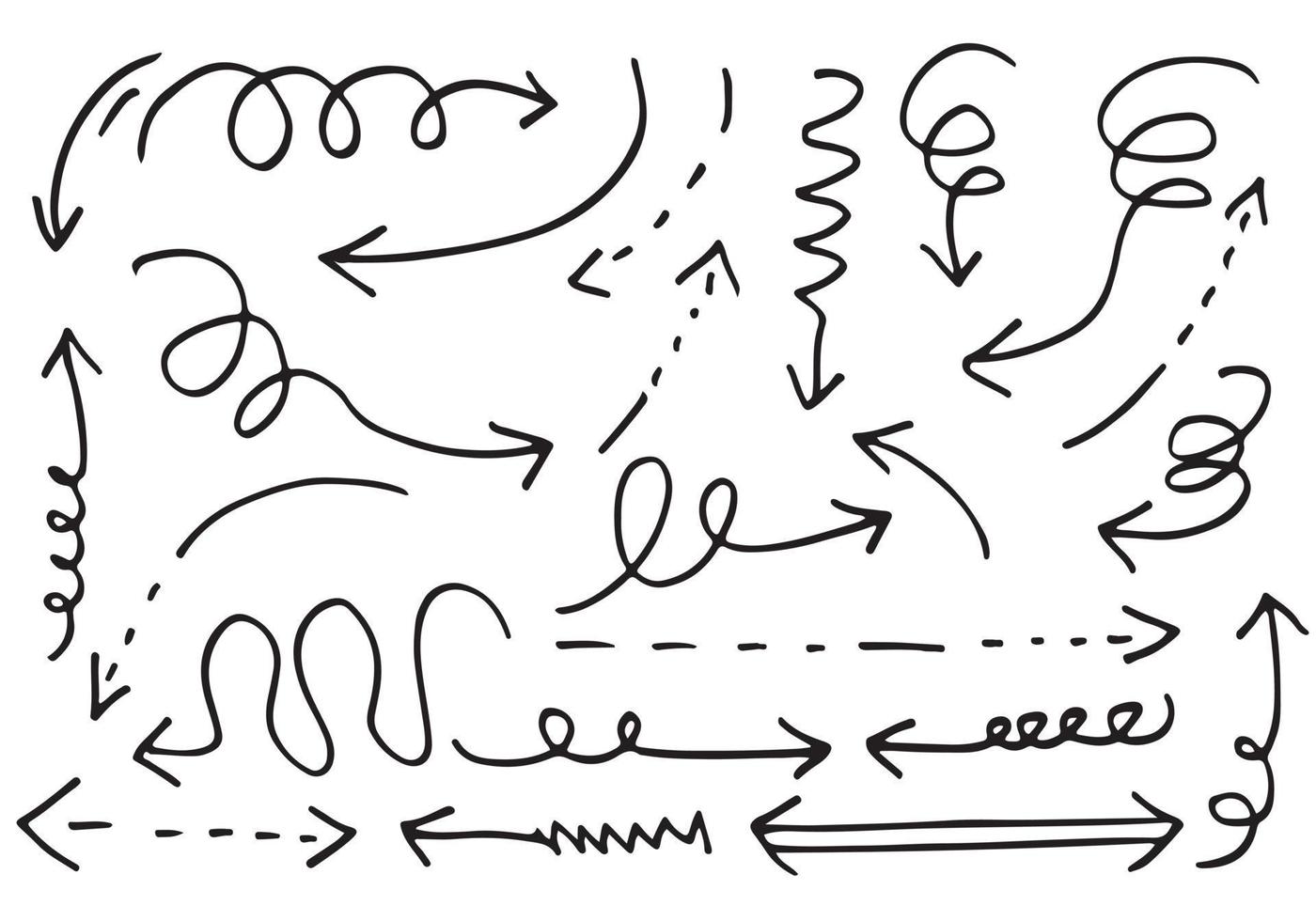 éléments de conception de griffonnage. flèches dessinées à la main isolées sur fond blanc. illustration vectorielle. vecteur