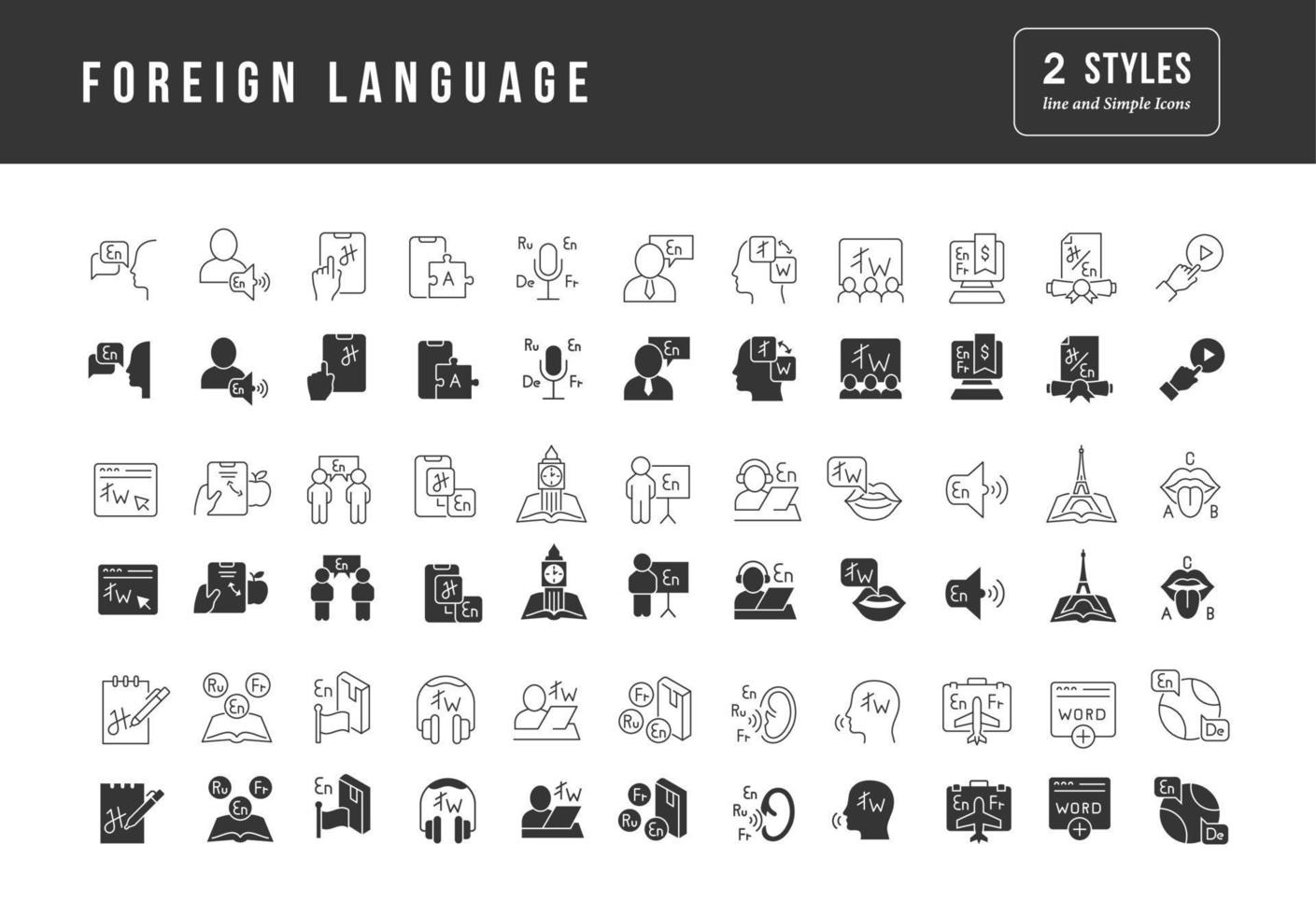 ensemble d'icônes simples de langue étrangère vecteur