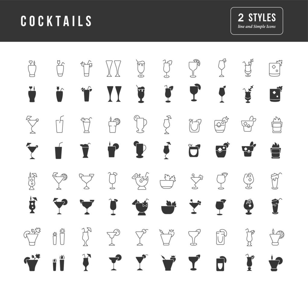 ensemble d'icônes simples de cocktails vecteur