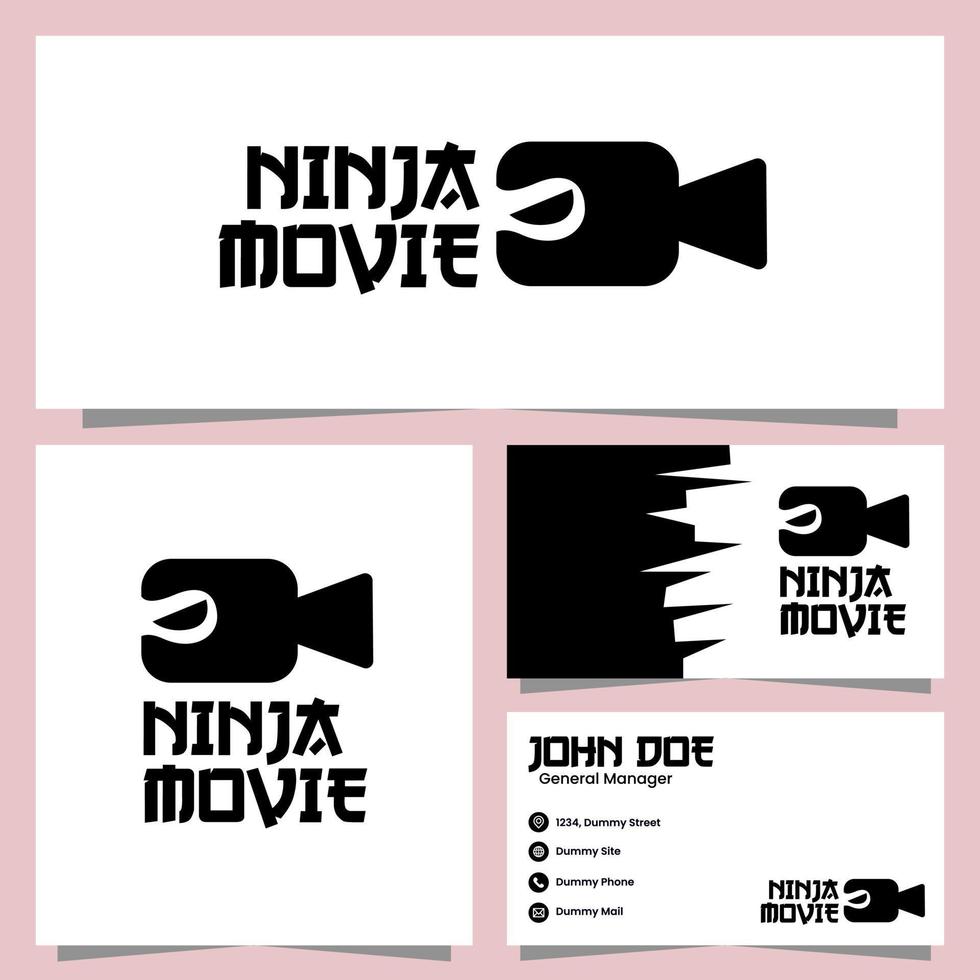 création de logo de film ninja avec modèle de carte de visite vecteur