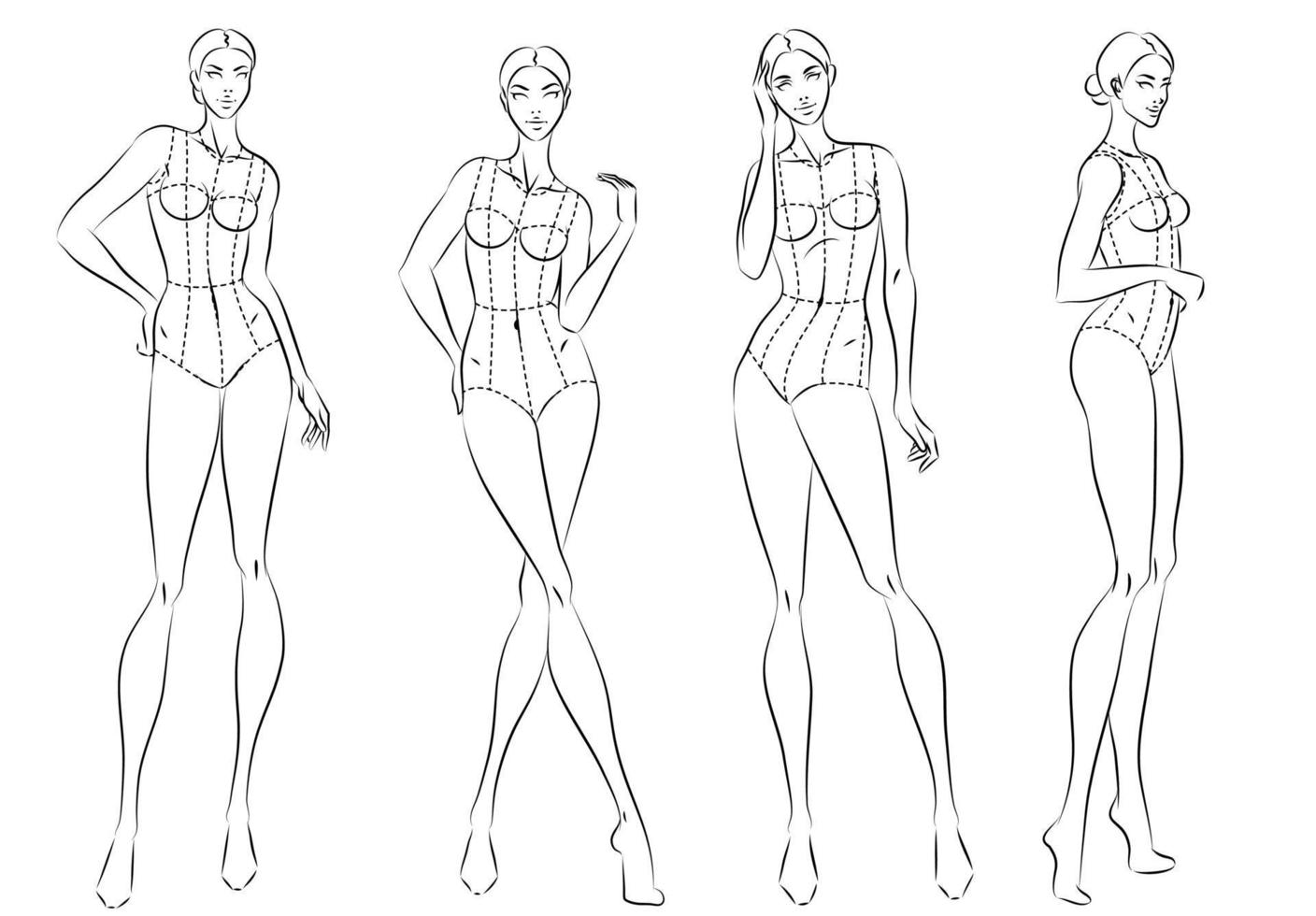 mode figure dix têtes modèle de conception croquis portant un corsage vecteur