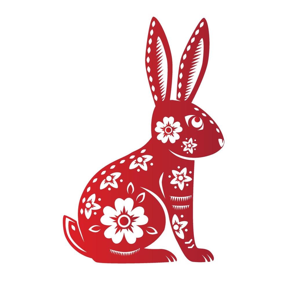 signe du zodiaque, année du lapin, avec art découpé en papier rouge sur fond de couleur blanche vecteur