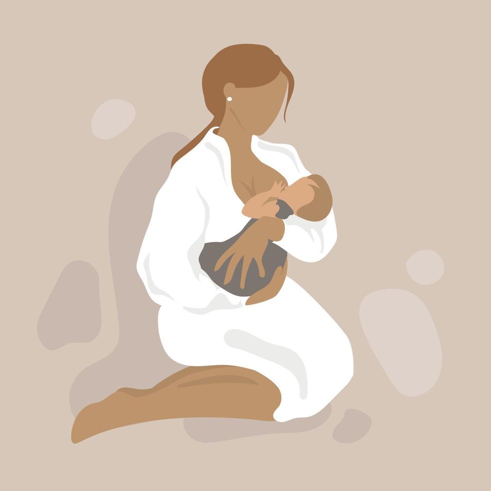 mère allaitant un bébé au sein.illustration vectorielle de concept d'allaitement en style cartoon.maternité heureuse et santé des femmes.jeune femme tenant son affiche moderne de bébé vecteur