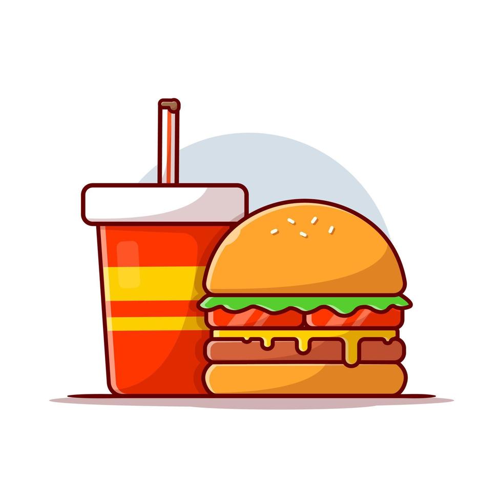 illustration d'icône vectorielle de dessin animé burger et soda. concept d'icône de nourriture et de boisson isolé vecteur premium. style de dessin animé plat