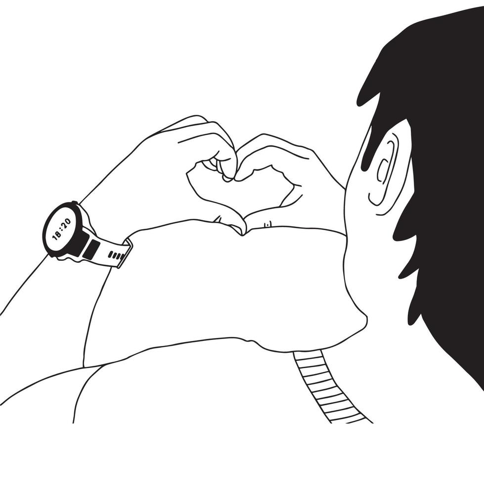 croquis de mains homme montrant un geste en forme de coeur, symboles de la main amour. illustration d'art de ligne vecteur dessiné à la main