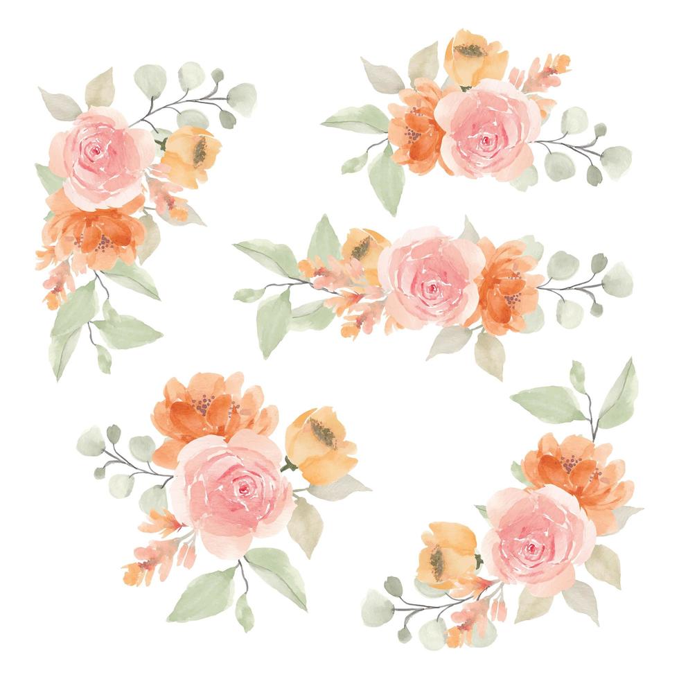 bouquets de fleurs aquarelle orange et rose rose vecteur