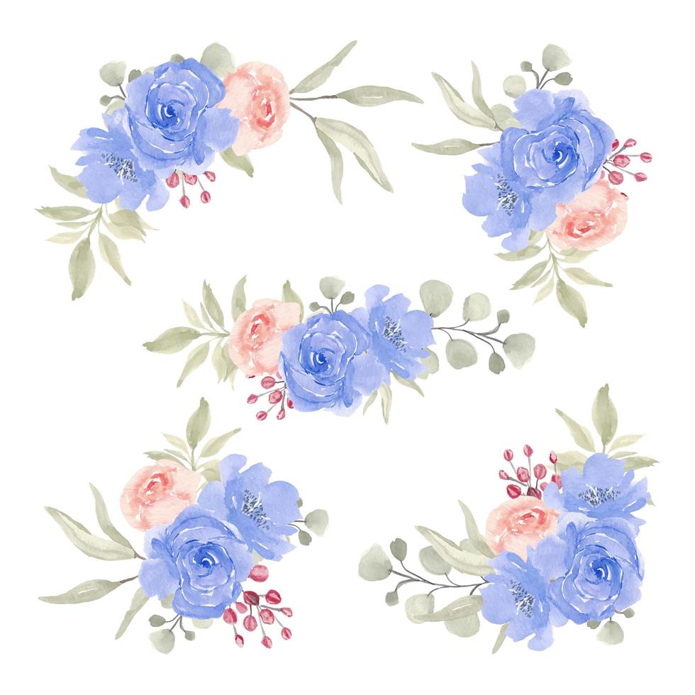 collection de bouquet floral bleu aquarelle vecteur