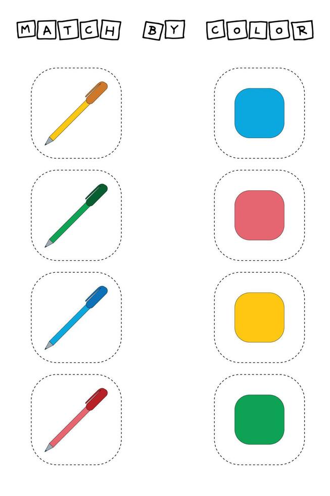 faire correspondre les stylos et leurs couleurs. jeu approprié. jeu éducatif pour enfants d'âge préscolaire et tout-petits vecteur