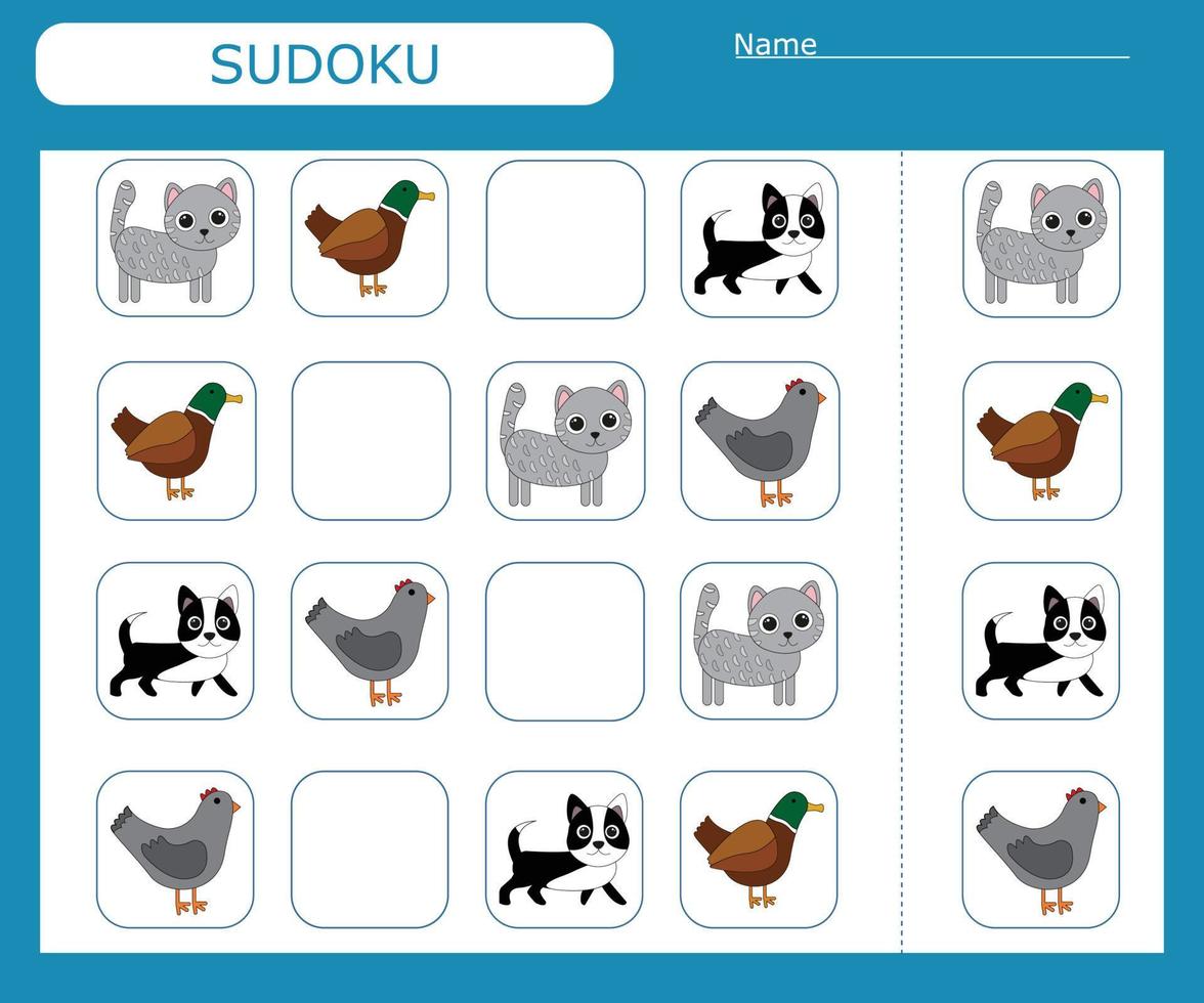 jeu de sudoku pour les enfants avec des animaux sauvages. fiche d'activité enfants. vecteur