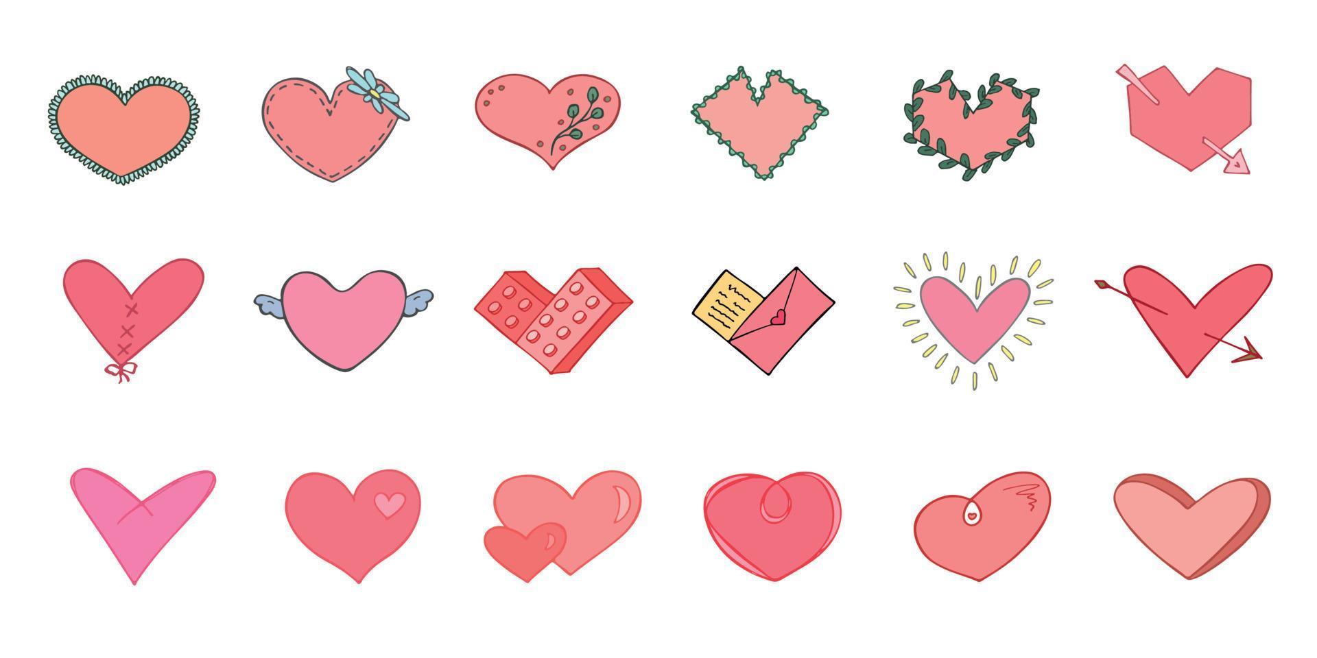 ensemble d'illustration de coeur simple dessinés à la main. doodle coeur mignon saint valentin. vecteur