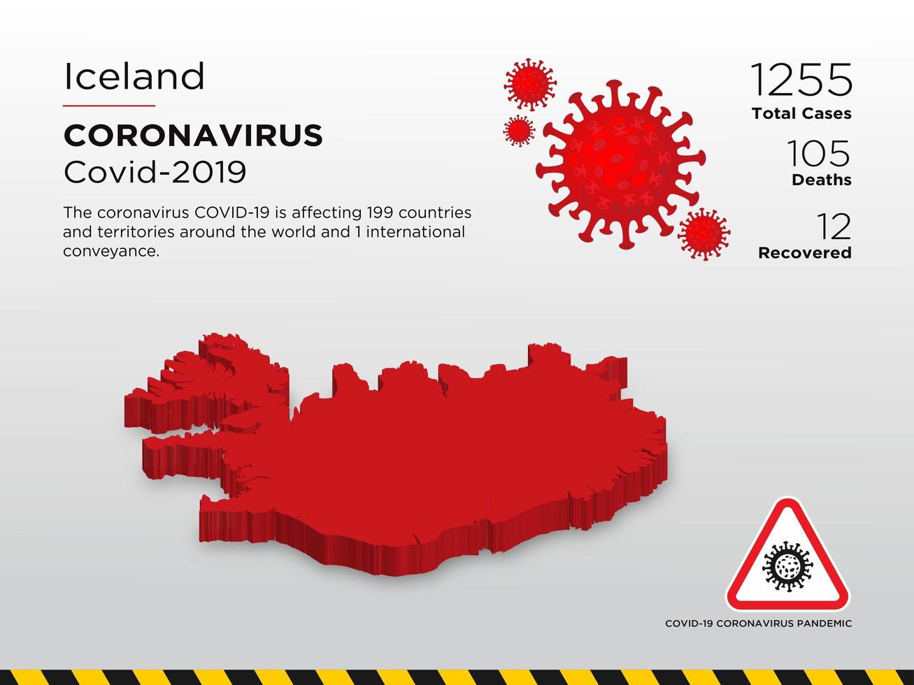 Islande carte du pays touché par le coronavirus vecteur