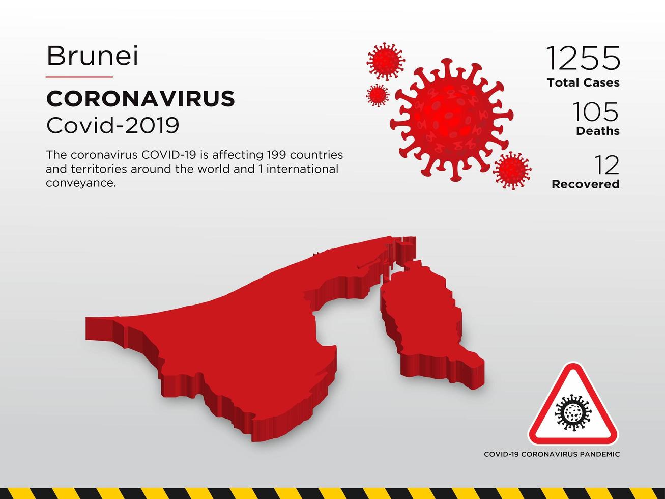 carte de pays touchés par la maladie de brunei du coronavirus vecteur