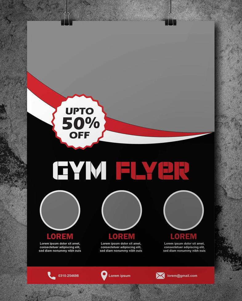 flyer de gym en rouge et noir avec bordure incurvée vecteur