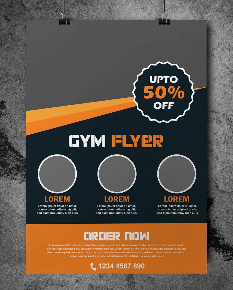 flyer de gym en orange et gris avec bordure inclinée vecteur