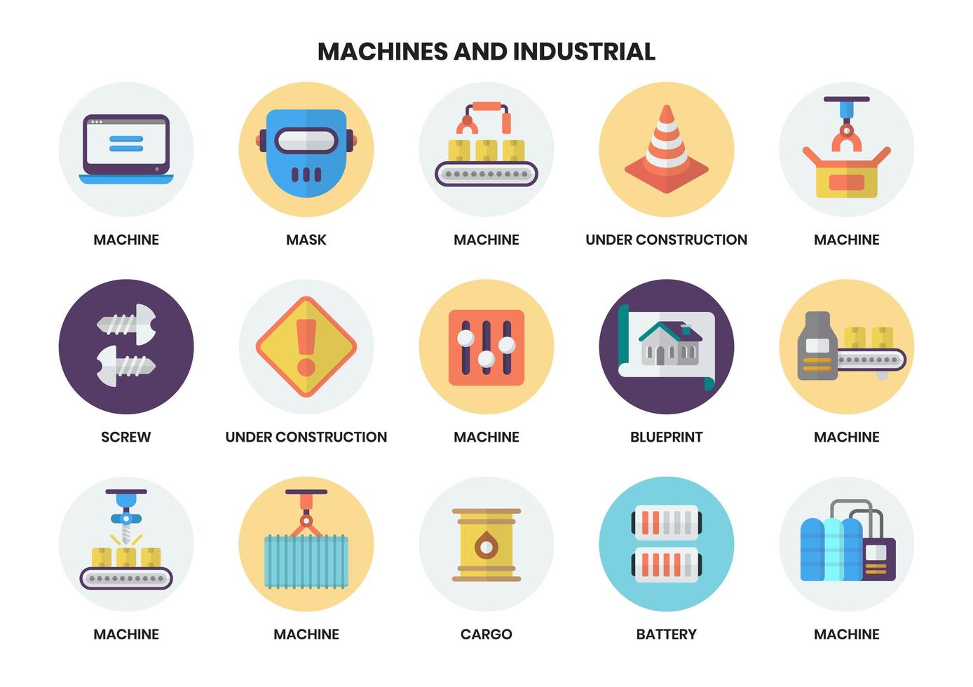 ensemble de 15 icônes de machines à thème industriel vecteur