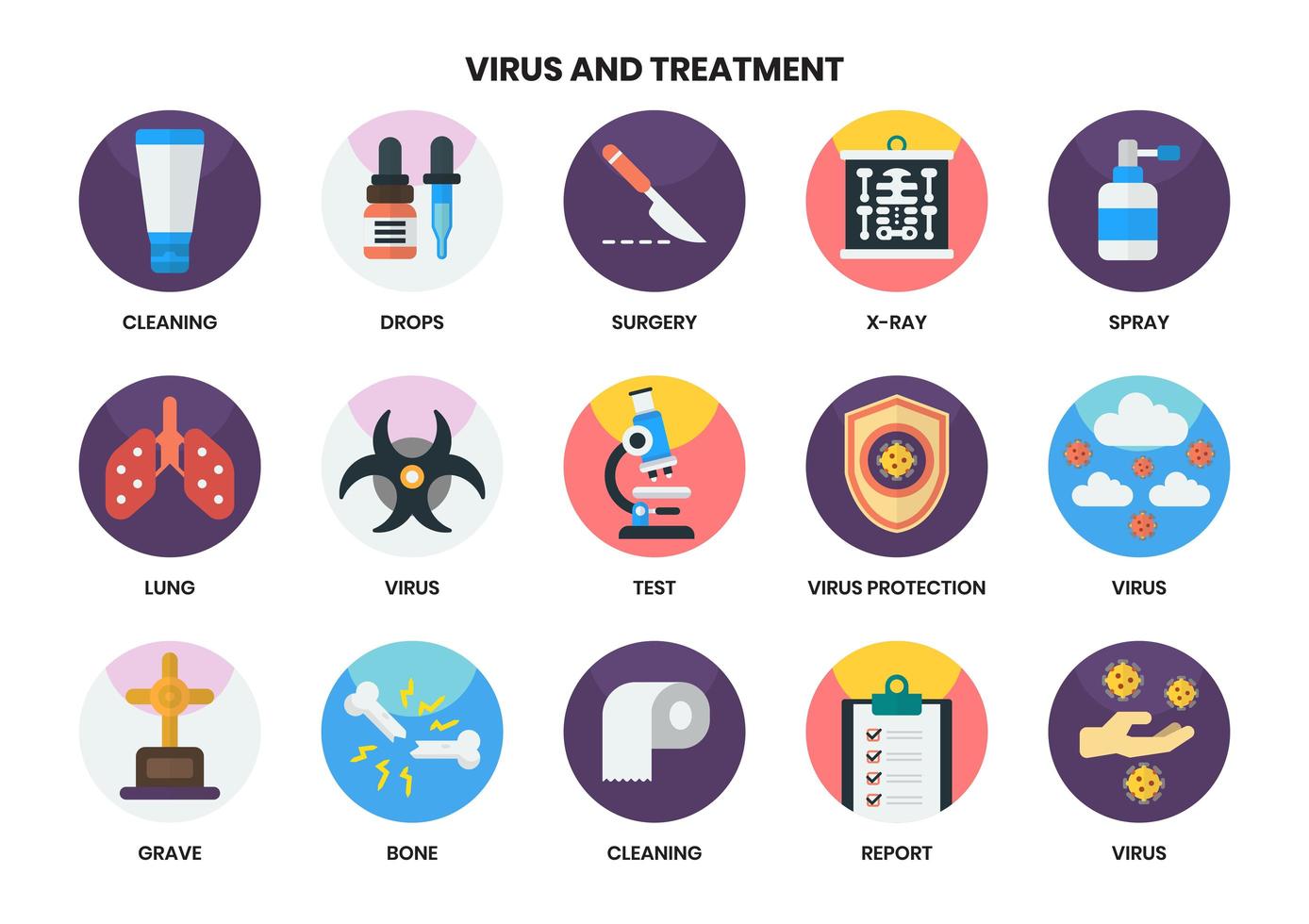 ensemble de 15 icônes de nettoyage et autres virus vecteur