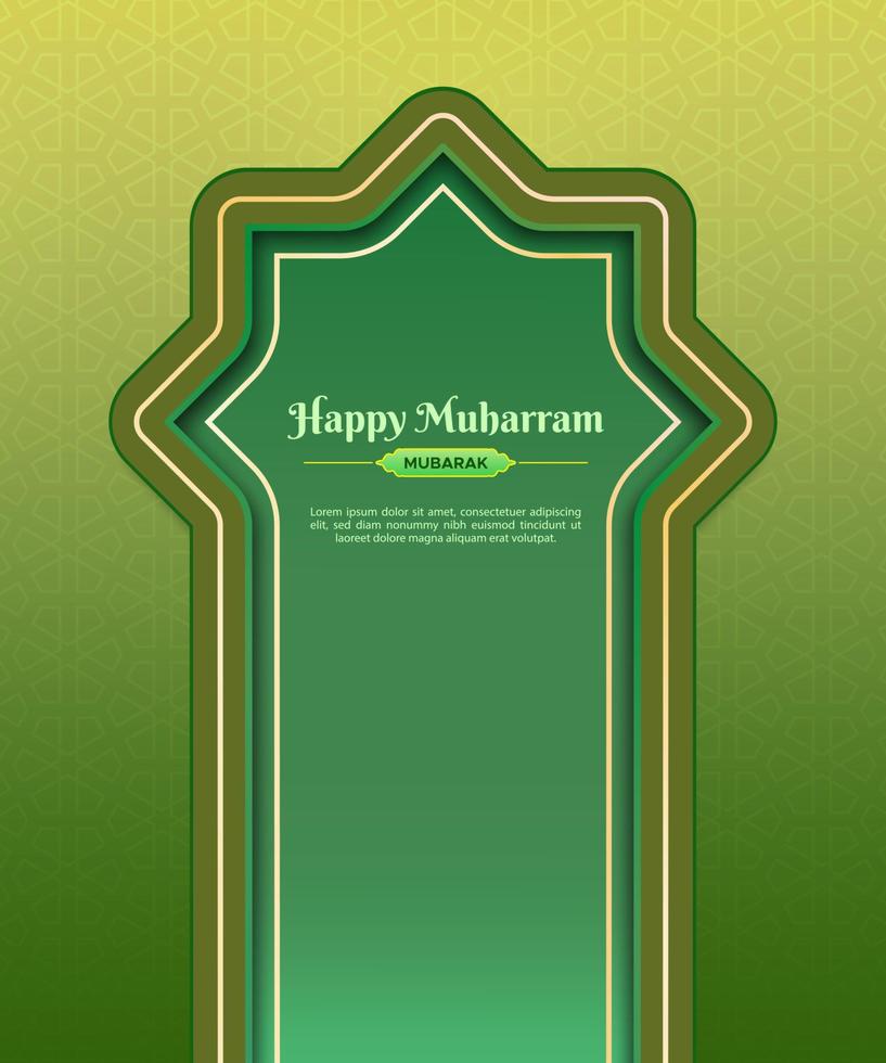 joyeux nouvel an islamique muharram carte de voeux ou flyer avec porte de la mosquée. adapté à la conception de médias sociaux et à la bannière verticale. vecteur