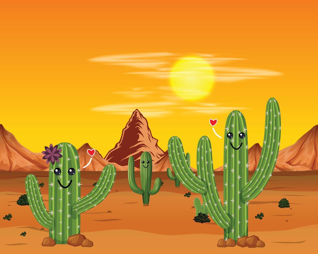 cactus dans le désert avec soleil et montagnes illustration vectorielle eps vecteur