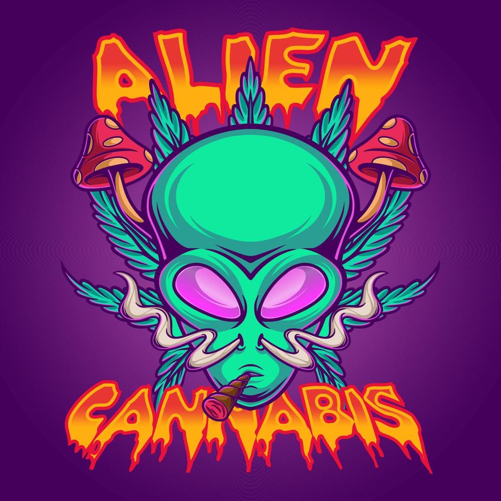 modèle de logo de mascotte de cannabis extraterrestre vecteur