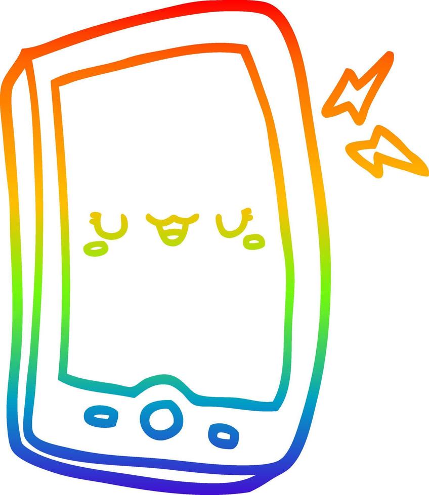 ligne de gradient arc-en-ciel dessinant un téléphone mobile de dessin animé mignon vecteur