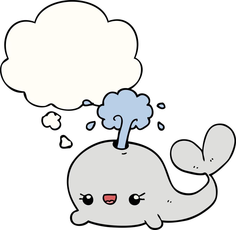 baleine de dessin animé mignon et bulle de pensée vecteur