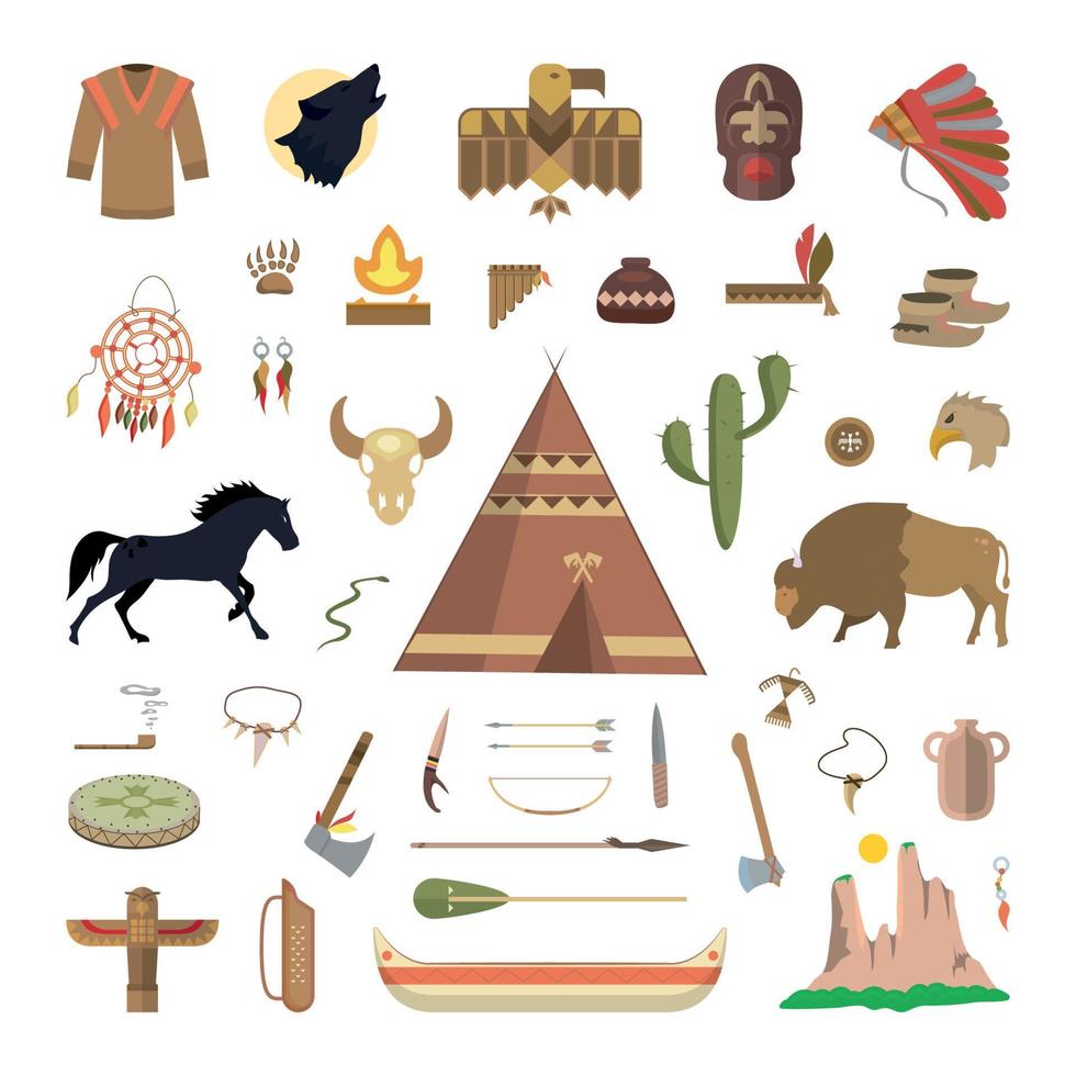 collection de choses folkloriques amérindiennes vecteur