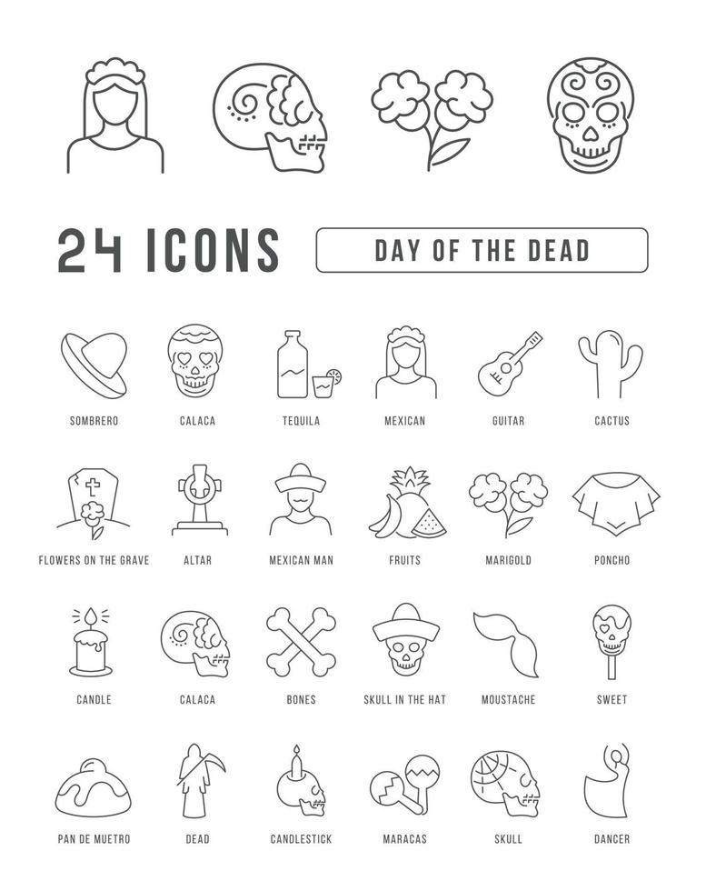 icônes de ligne vectorielle du jour des morts vecteur