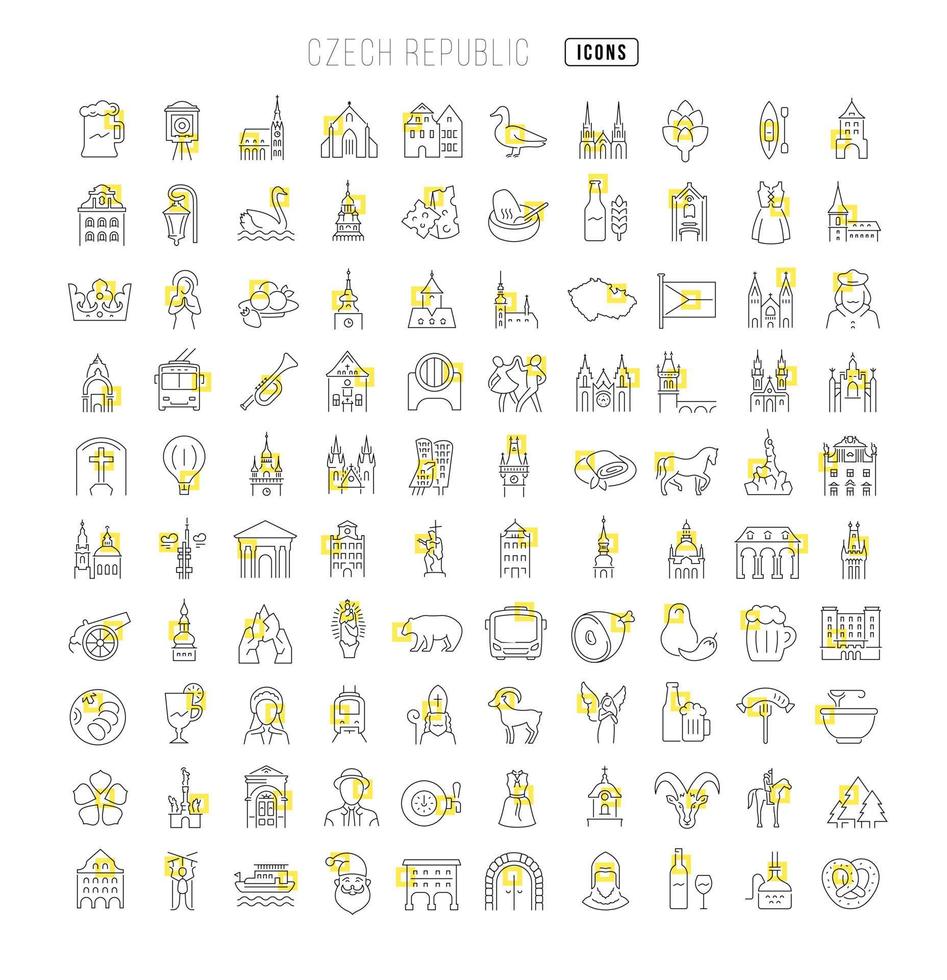 ensemble d'icônes linéaires de la république tchèque vecteur