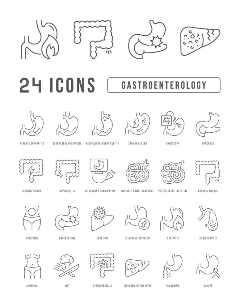 ensemble d'icônes linéaires de gastro-entérologie vecteur