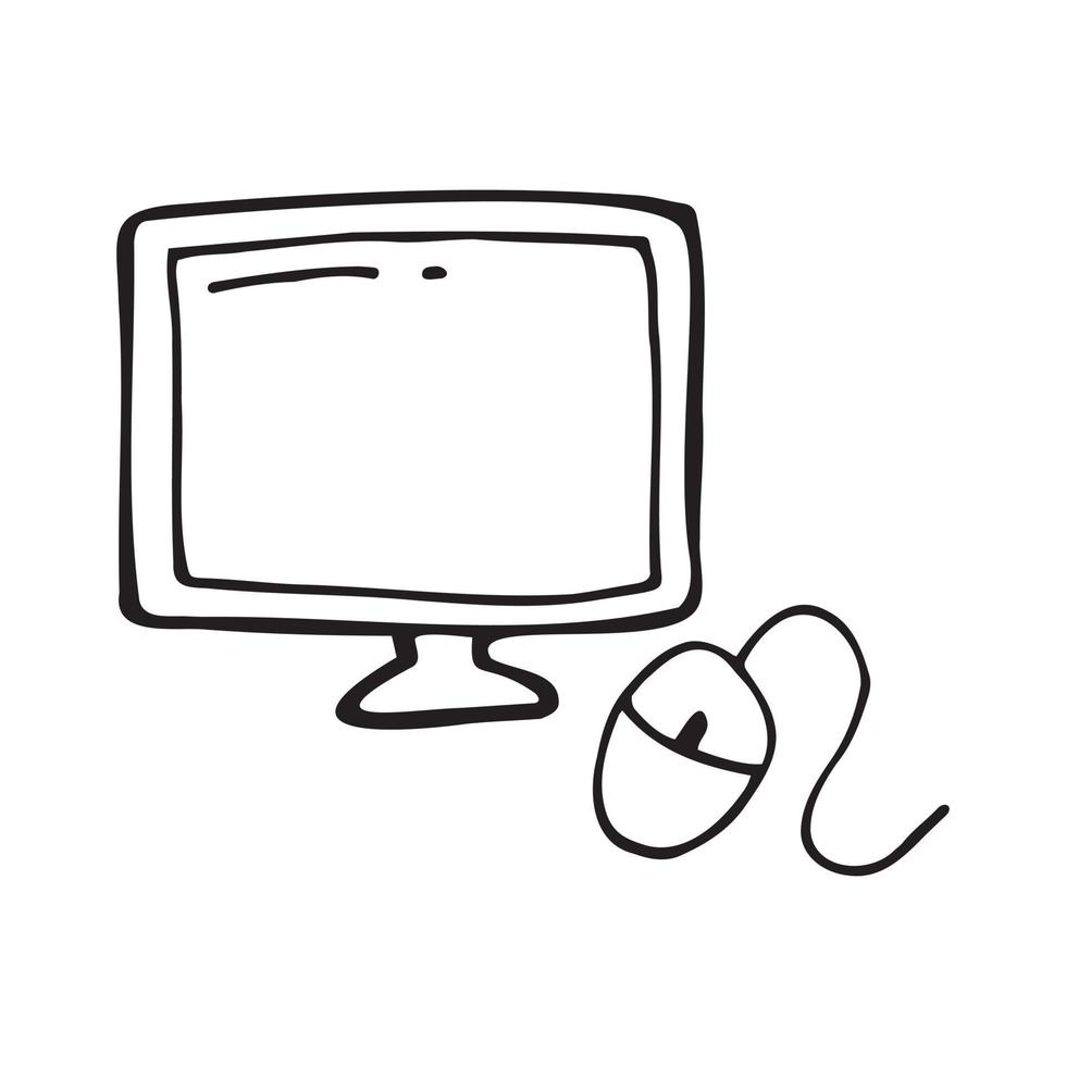 élément unique d'ordinateur et de souris dans un ensemble de doodle. illustration vectorielle dessinée à la main pour cartes, affiches, autocollants et design professionnel vecteur