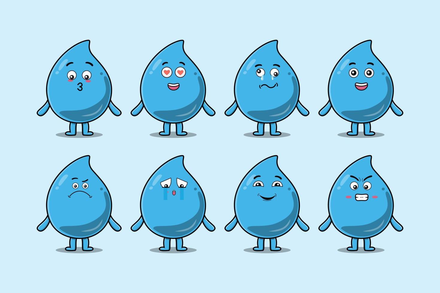 Définir le dessin animé de goutte d'eau kawaii avec des expressions vecteur