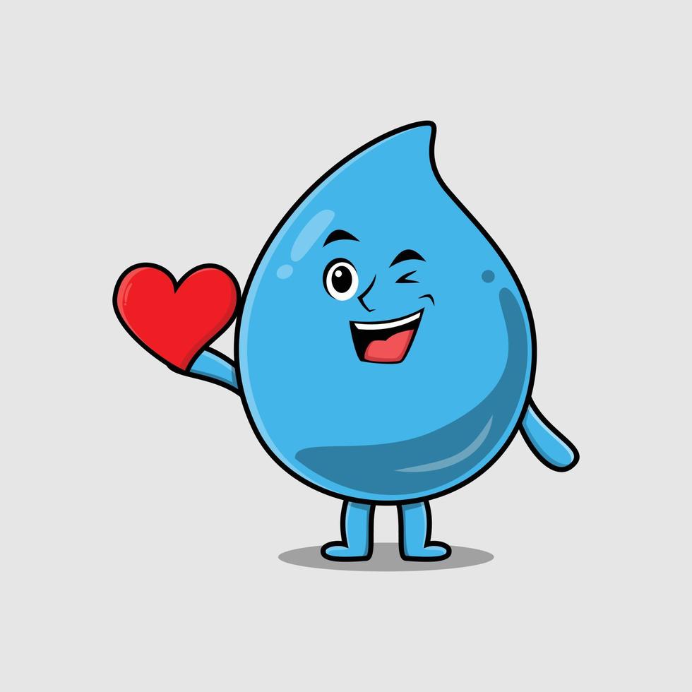 goutte d'eau de dessin animé mignon tenant un grand coeur rouge vecteur