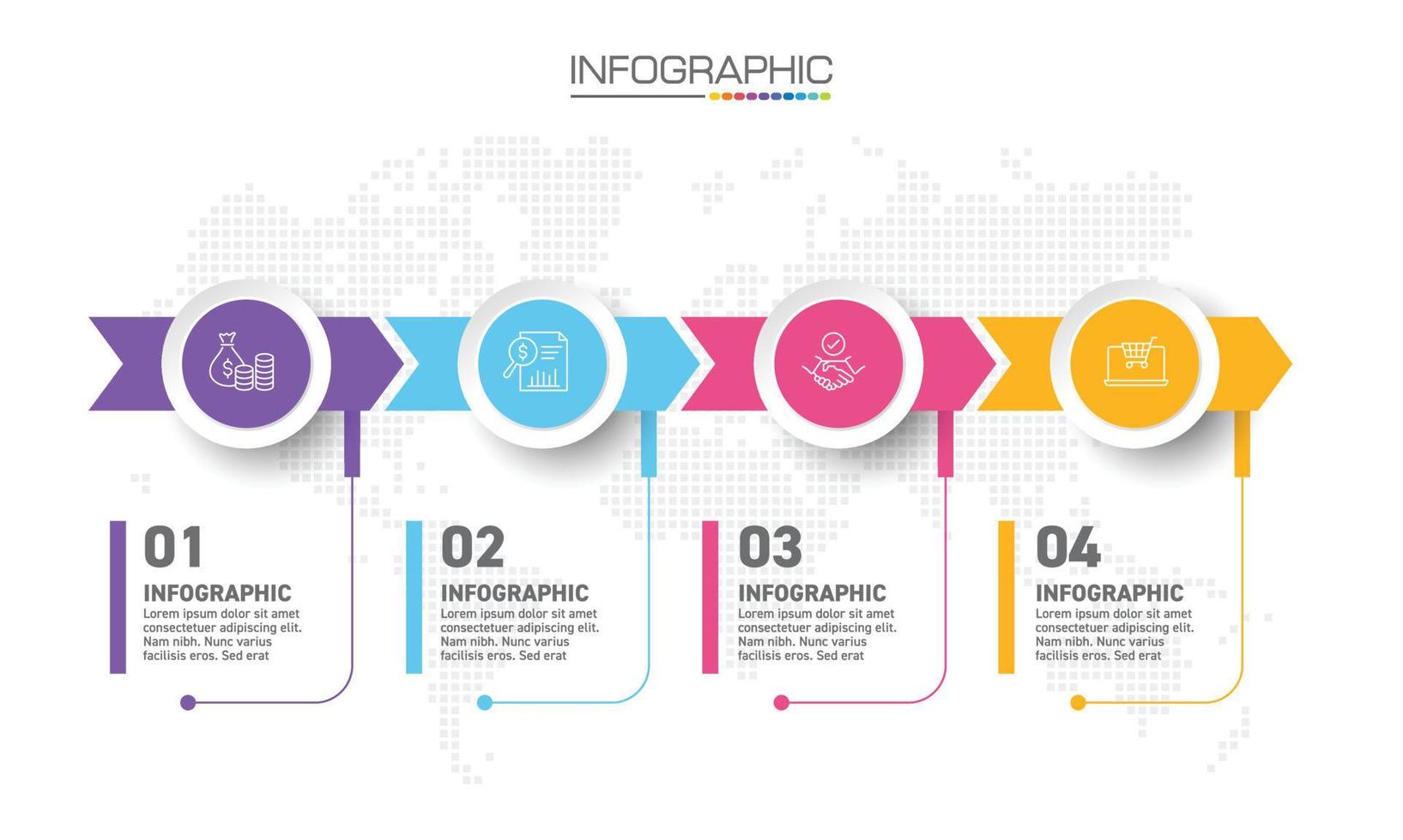 conception d'infographie 4 étapes avec des icônes marketing peuvent être utilisées pour la mise en page du flux de travail, le diagramme, le rapport annuel, la conception Web. vecteur