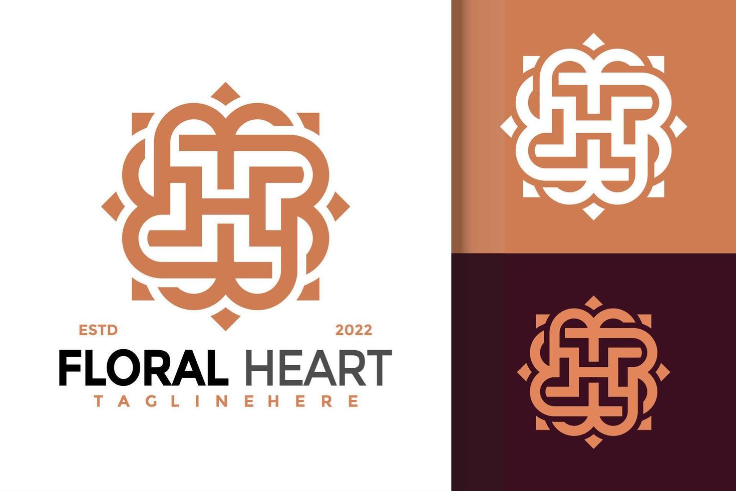 lettre h création de logo coeur floral, vecteur de logos d'identité de marque, logo moderne, modèle d'illustration vectorielle de dessins de logo