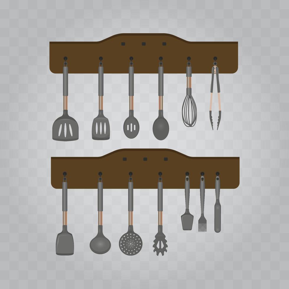 ustensiles de cuisine suspendus scénographie illustration vectorielle vecteur