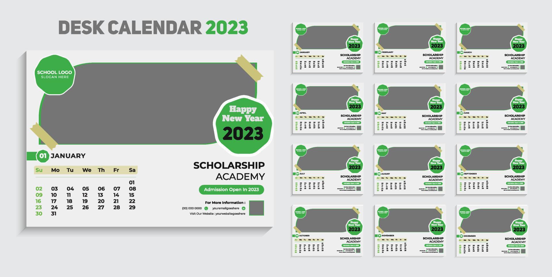 calendrier de bureau d'école moderne créatif 2023 planificateur impression  prêt vert modèle de conception d'admission des enfants téléchargement  gratuit 9572517 Art vectoriel chez Vecteezy