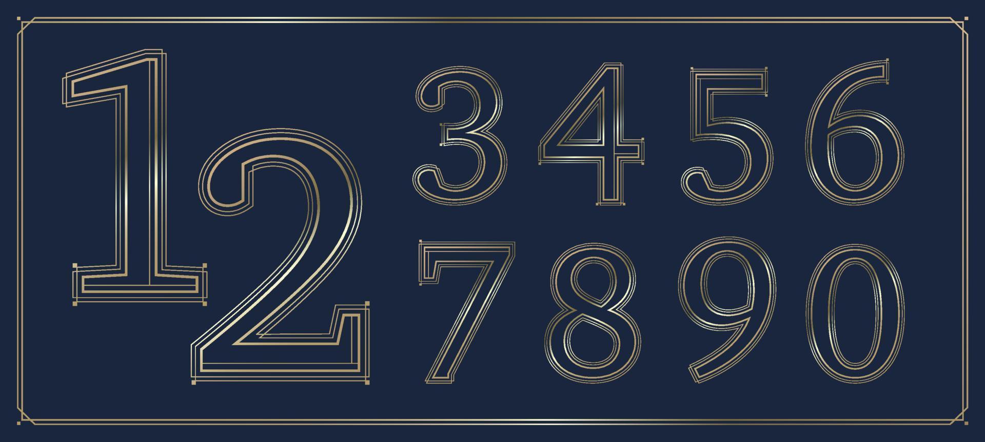 ensemble de numéros d'alphabet doré vintage de luxe vecteur