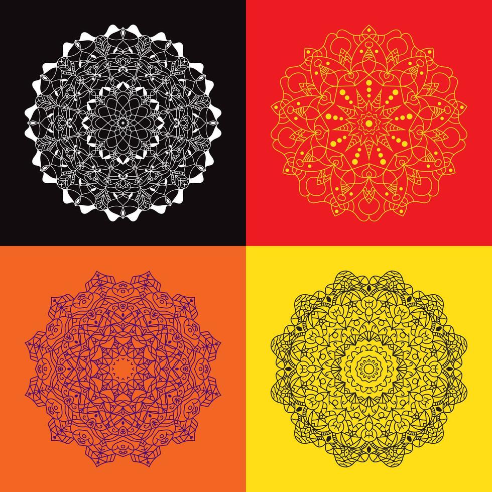 ensemble de mandalas pour cahier de coloriage. logos de yoga, arrière-plans pour affiche de méditation. forme de fleur inhabituelle. vecteur oriental. ornements décoratifs