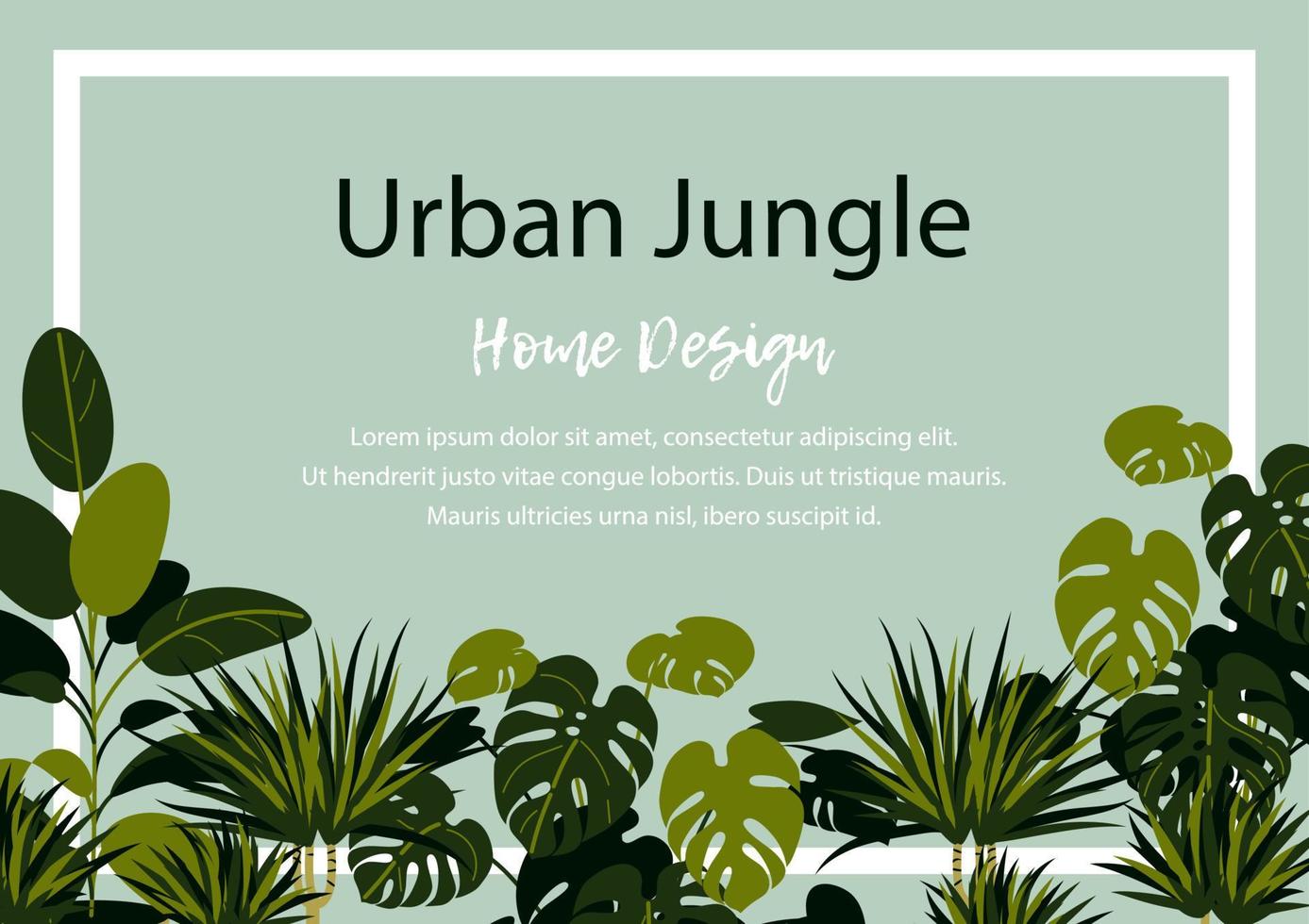 bannière horizontale de la jungle urbaine. conception de plantes d'intérieur. espace pour le texte vecteur