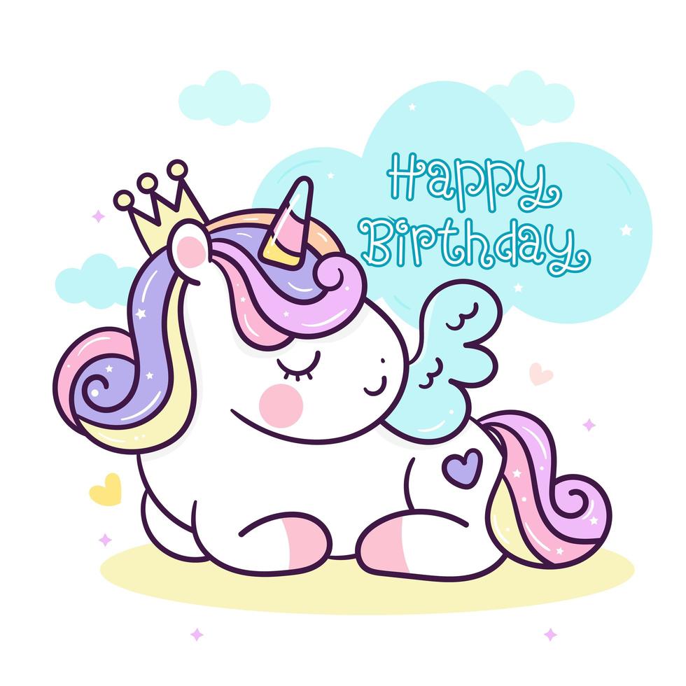 carte d'anniversaire de dessin animé mignon poney licorne vecteur