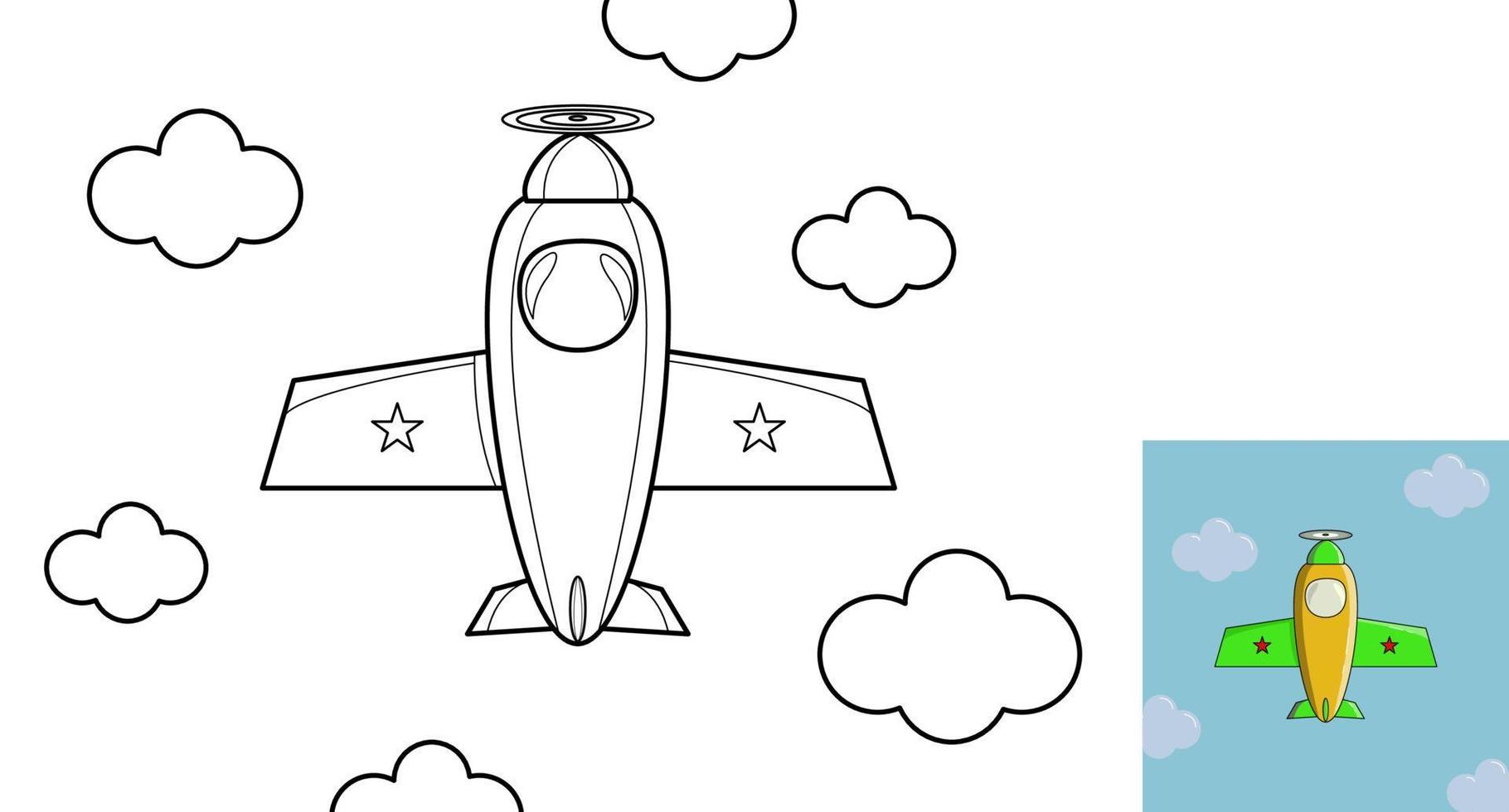 livre de coloriage. avion de dessin animé pour les pages de coloriage de l'activité des enfants. illustration vectorielle vecteur
